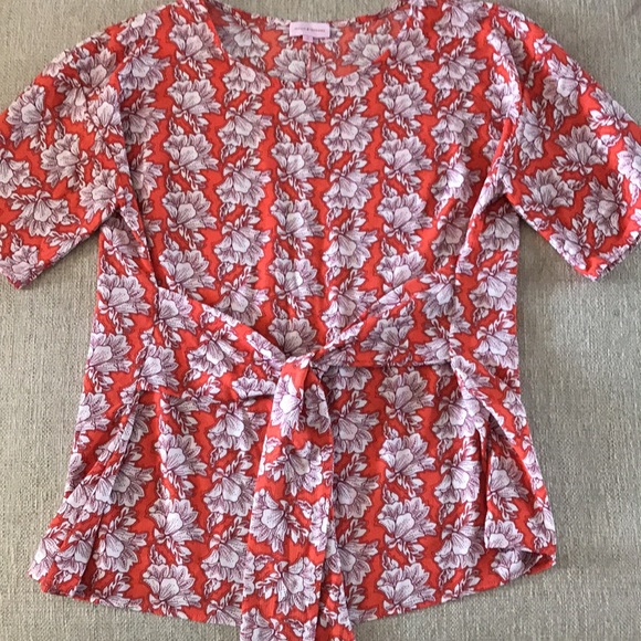 Molly & Isadora Print Pull-Over Blouse With Attached Belt - Picture 1 of 6